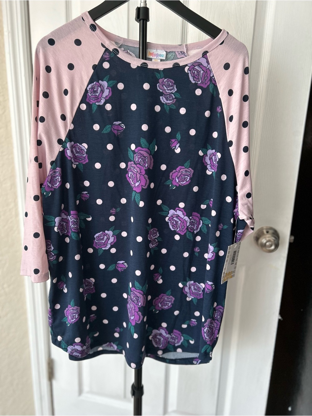NWT LuLaRoe Randy Raglan Tee Floral Polka Dot Size 3XL